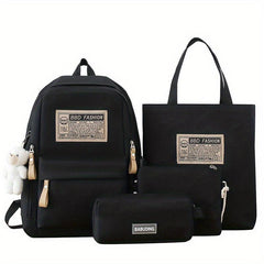 4pcs Solid Backpack With Crossbody Bag Sling Bag And Pencil Bag Men's Women's