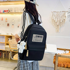 4pcs Solid Backpack With Crossbody Bag Sling Bag And Pencil Bag Men's Women's