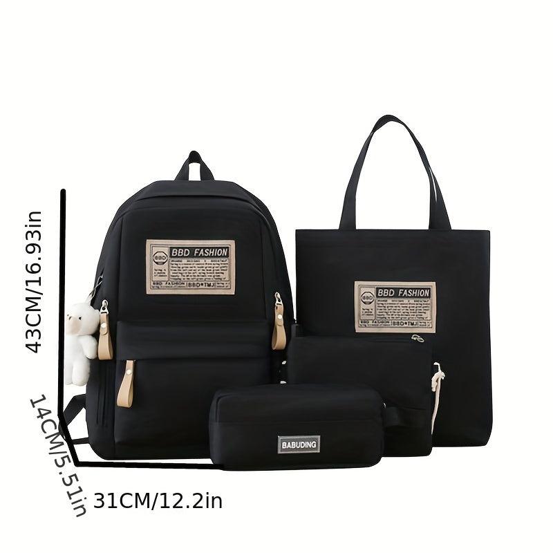 4pcs Solid Backpack With Crossbody Bag Sling Bag And Pencil Bag Men's Women's