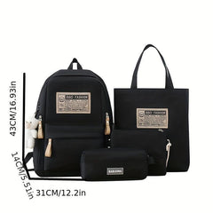 4pcs Solid Backpack With Crossbody Bag Sling Bag And Pencil Bag Men's Women's