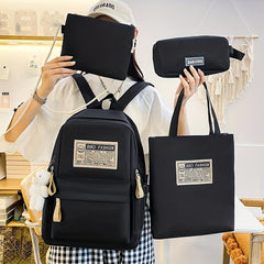 4pcs Solid Backpack With Crossbody Bag Sling Bag And Pencil Bag Men's Women's