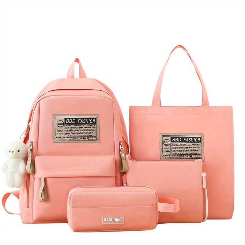 4pcs Solid Backpack With Crossbody Bag Sling Bag And Pencil Bag Men's Women's