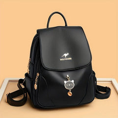 Red Flap Backpack With Kitten Pendant - Double Shoulder Bag
