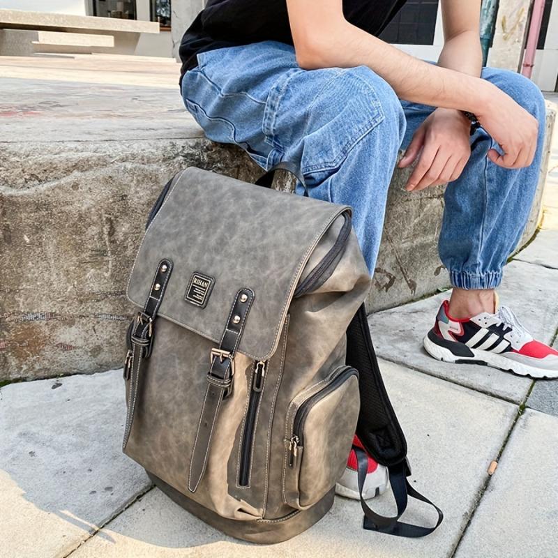 Men's High PU Backpack Computer Backpack Large Capacity Travel Backpack