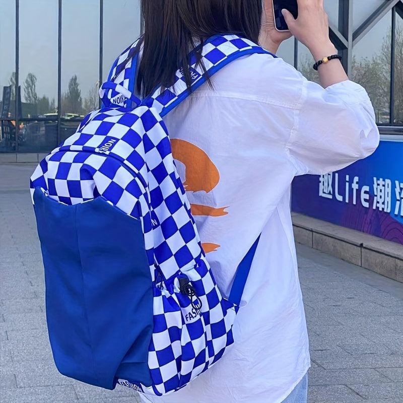 Casual Checkered Backpack Large Capacity School Travel Backpack