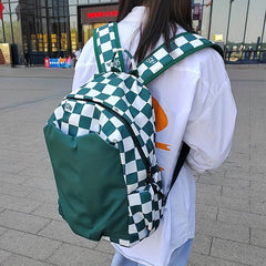 Casual Checkered Backpack Large Capacity School Travel Backpack