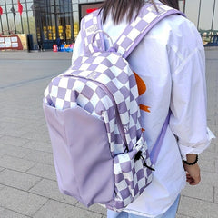 Casual Checkered Backpack Large Capacity School Travel Backpack