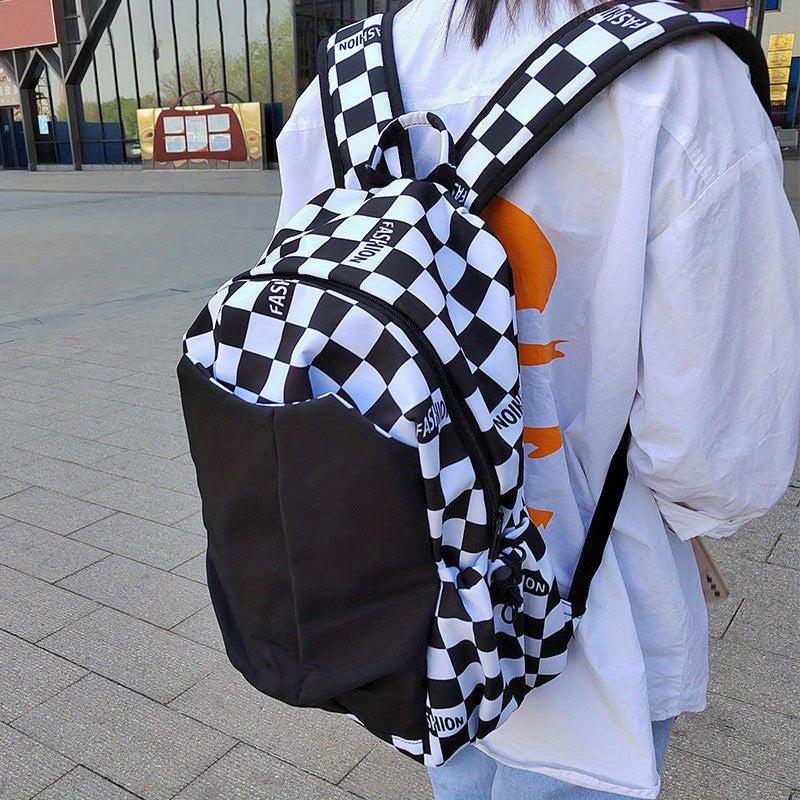 Casual Checkered Backpack Large Capacity School Travel Backpack