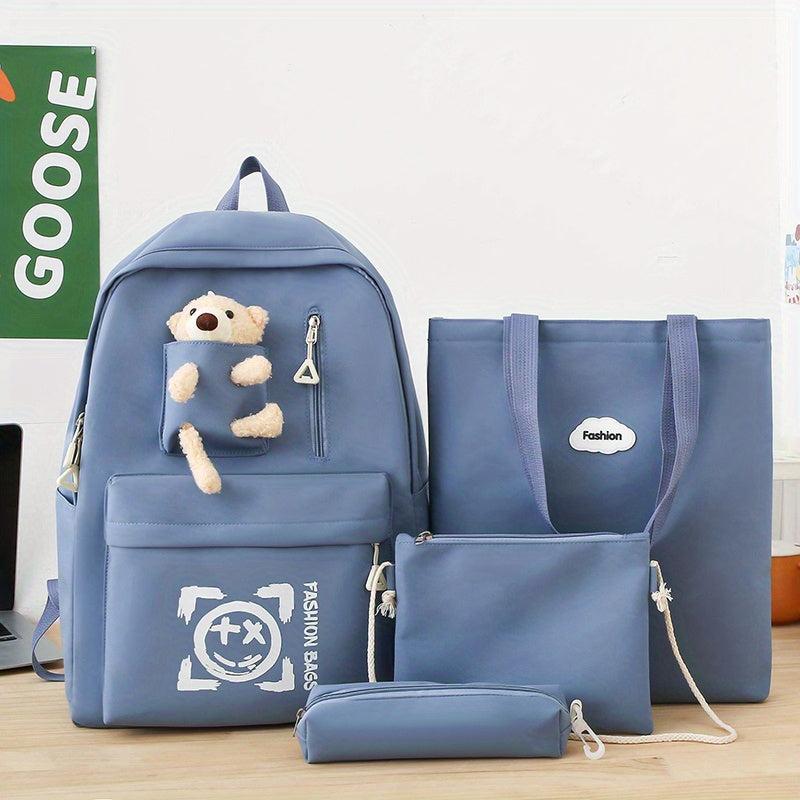4pcs Backpack Set Crossbody Bag Handbag Pencil Bag Large Capacity Waterproof