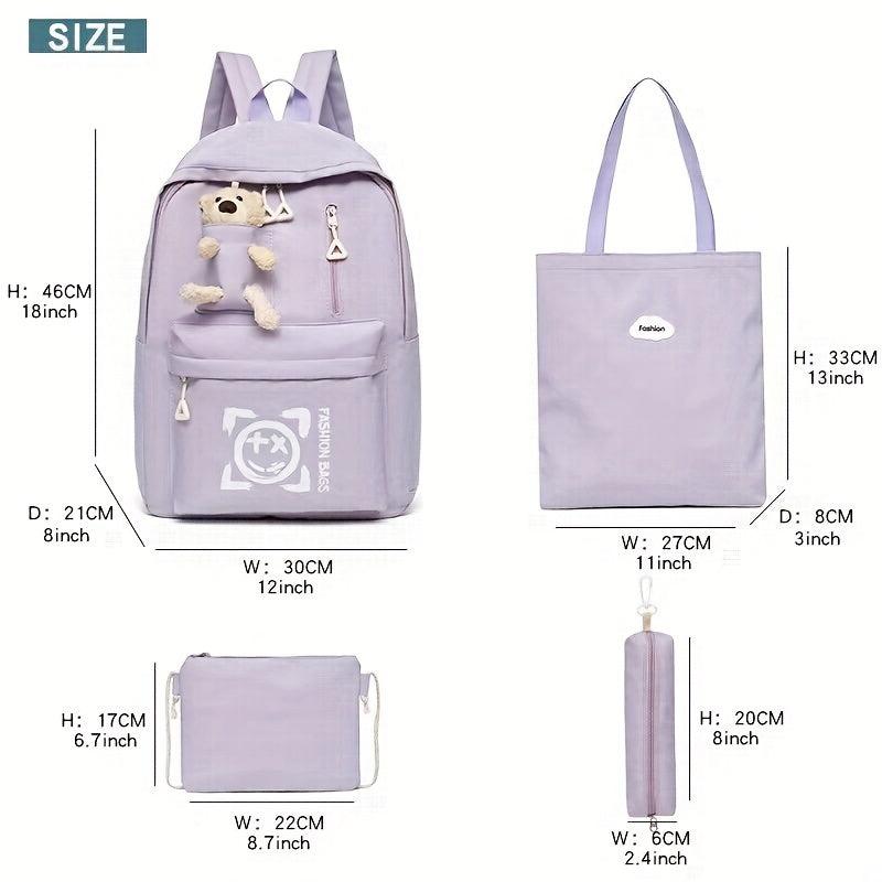 4pcs Backpack Set Crossbody Bag Handbag Pencil Bag Large Capacity Waterproof