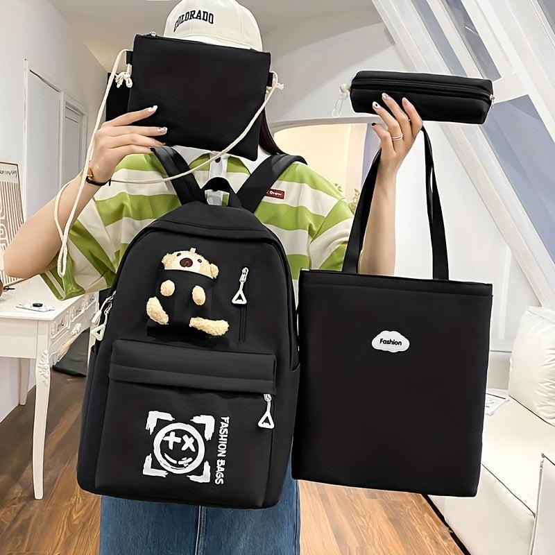 4pcs Backpack Set Crossbody Bag Handbag Pencil Bag Large Capacity Waterproof
