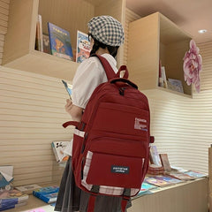 Plaid Large Capacity Student Backpack High School College Travel Backpack