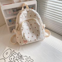 Floral Backpack With Bear Pendant for Women's Daily Use