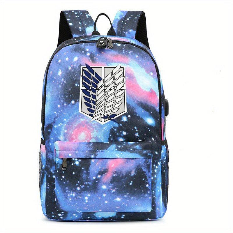 Printed Backpack USB Charging Port Earphone Jack Large Capacity Schoolbag