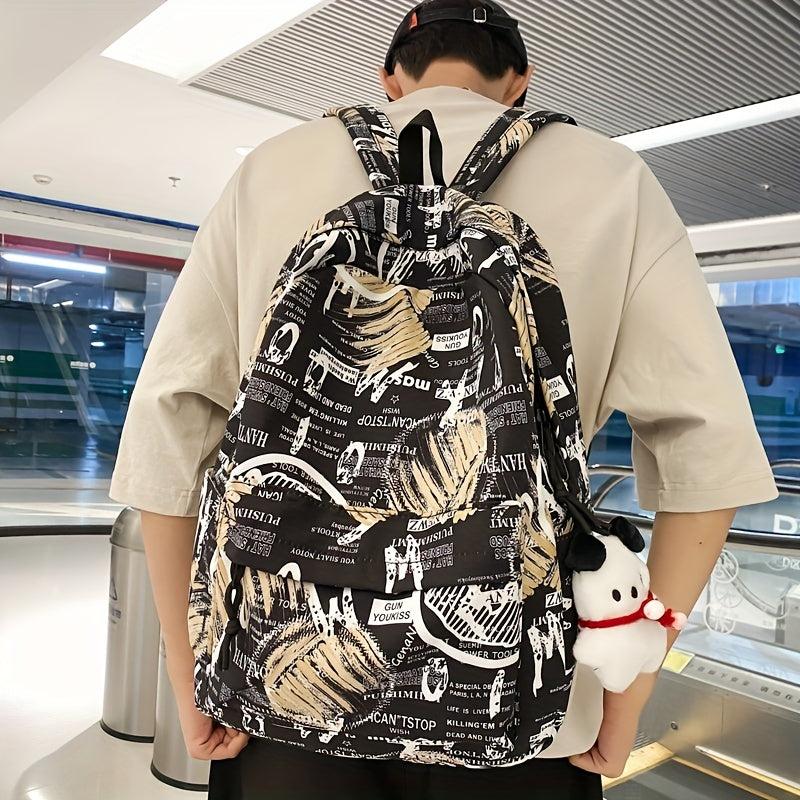 Graffiti Letter Pattern Nylon Backpack for School Students