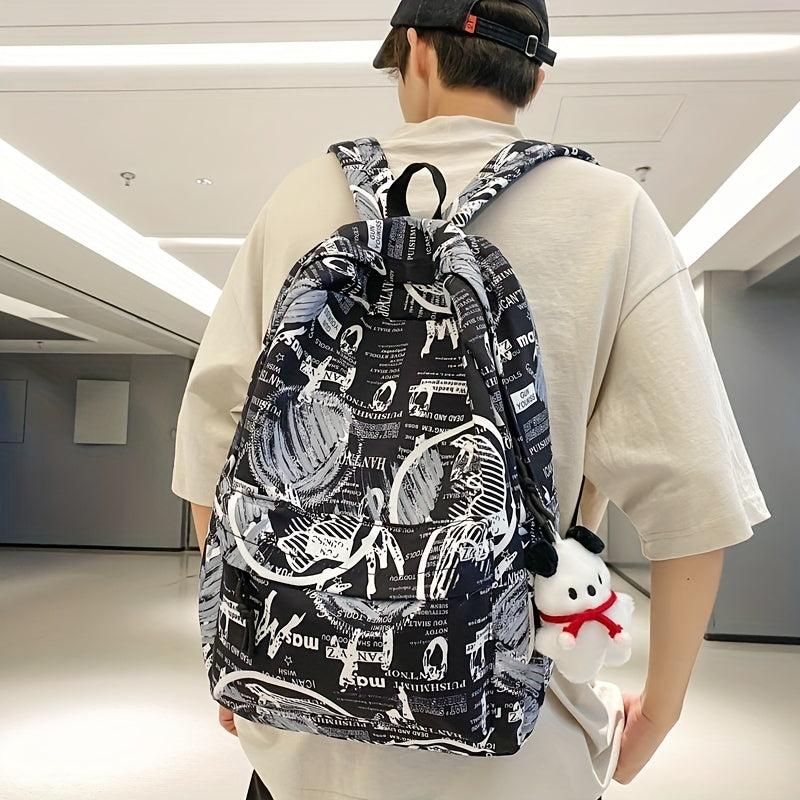 Graffiti Letter Pattern Nylon Backpack for School Students