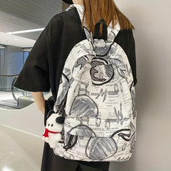 Graffiti Letter Pattern Nylon Backpack for School Students
