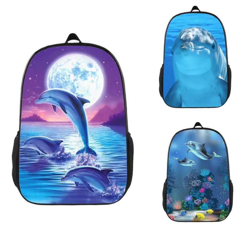 Dolphin 3D Printing Backpack Large Capacity Lightweight School Bag Boys Girls