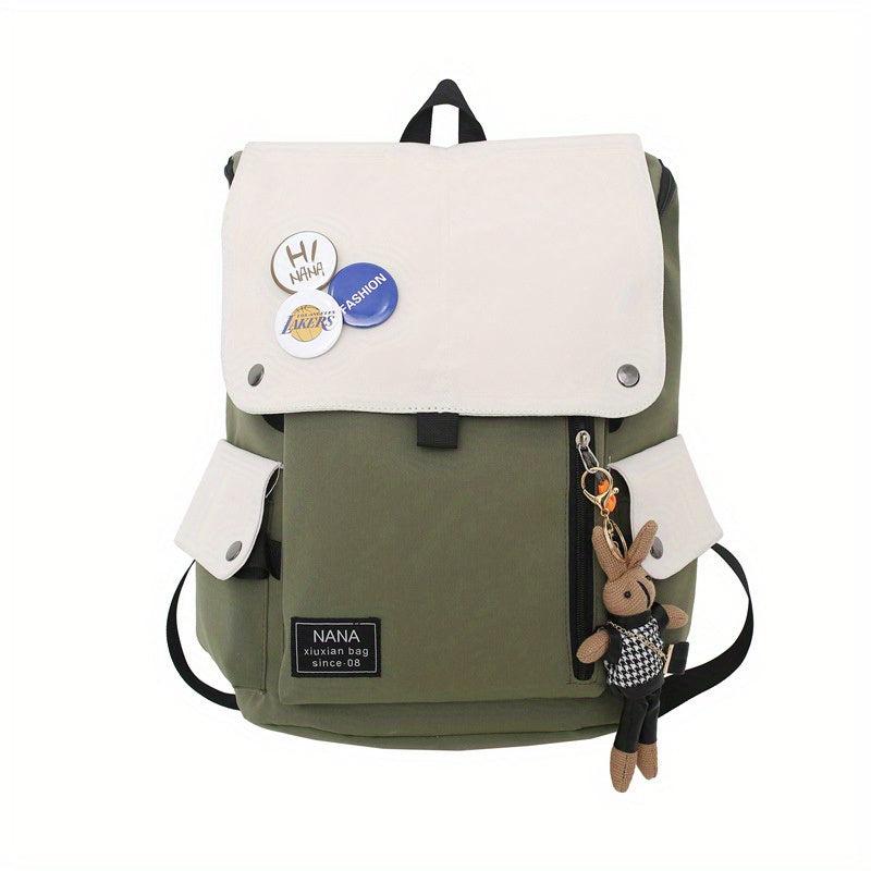 Contrast Flap Backpack Large Capacity Schoolbag