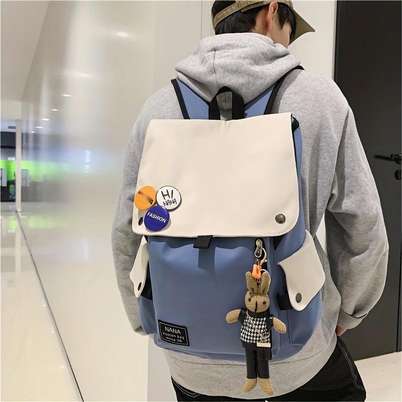Contrast Flap Backpack Large Capacity Schoolbag