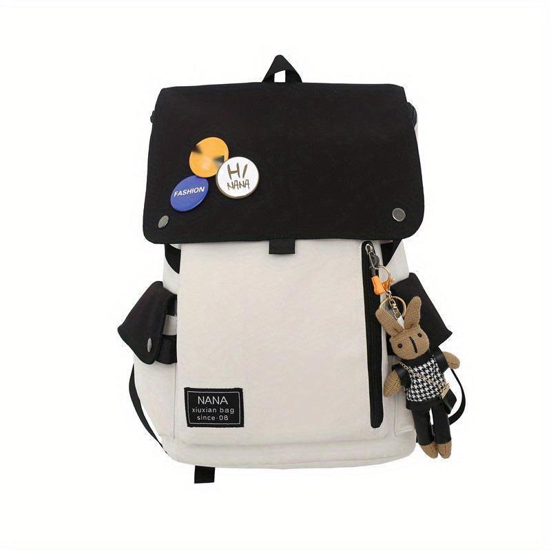Contrast Flap Backpack Large Capacity Schoolbag