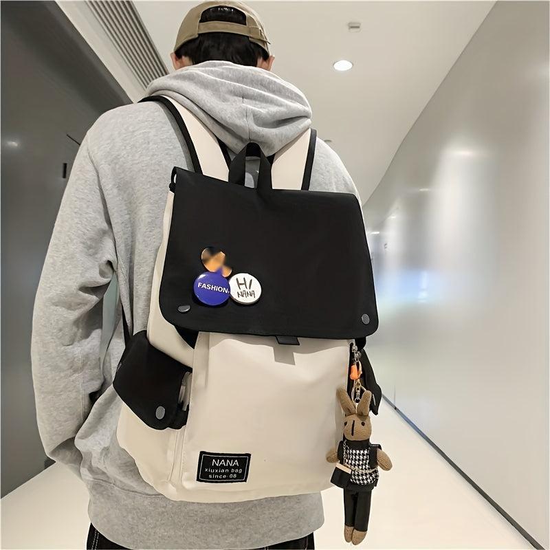 Contrast Flap Backpack Large Capacity Schoolbag