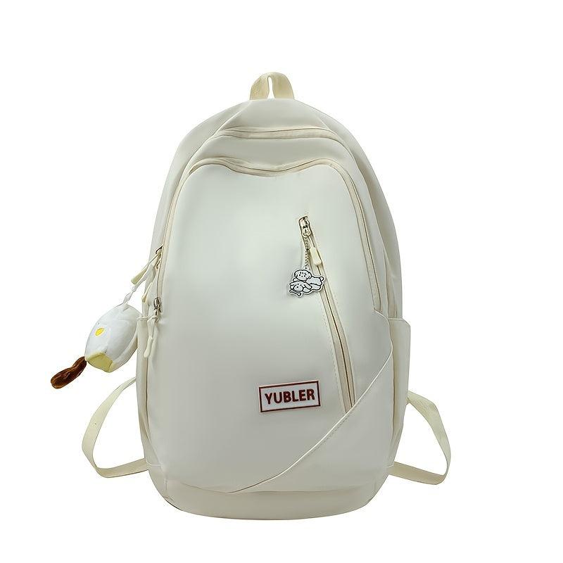 Solid Backpack With Pendant High School Schoolbag Large Capacity