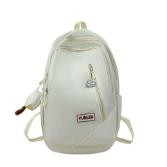 Solid Backpack With Pendant High School Schoolbag Large Capacity