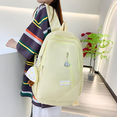 Solid Backpack With Pendant High School Schoolbag Large Capacity