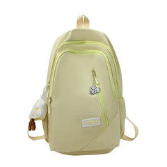 Solid Backpack With Pendant High School Schoolbag Large Capacity