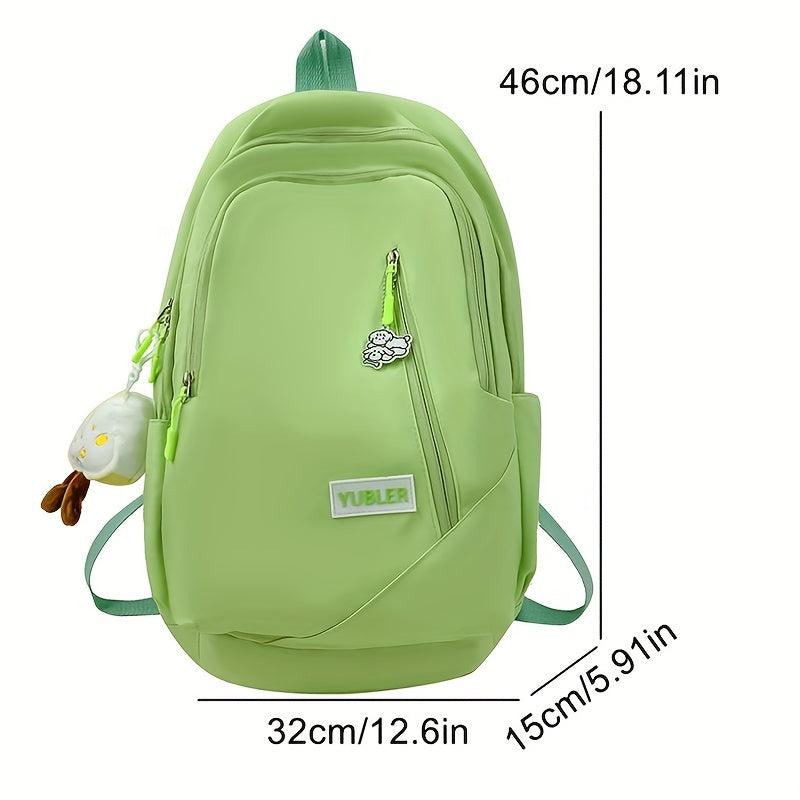 Solid Backpack With Pendant High School Schoolbag Large Capacity