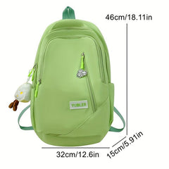 Solid Backpack With Pendant High School Schoolbag Large Capacity