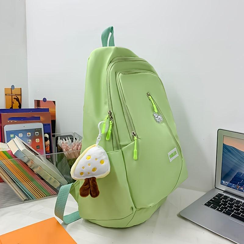 Solid Backpack With Pendant High School Schoolbag Large Capacity
