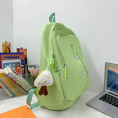 Solid Backpack With Pendant High School Schoolbag Large Capacity