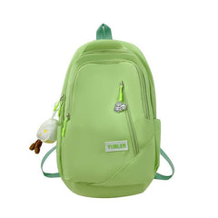 Solid Backpack With Pendant High School Schoolbag Large Capacity