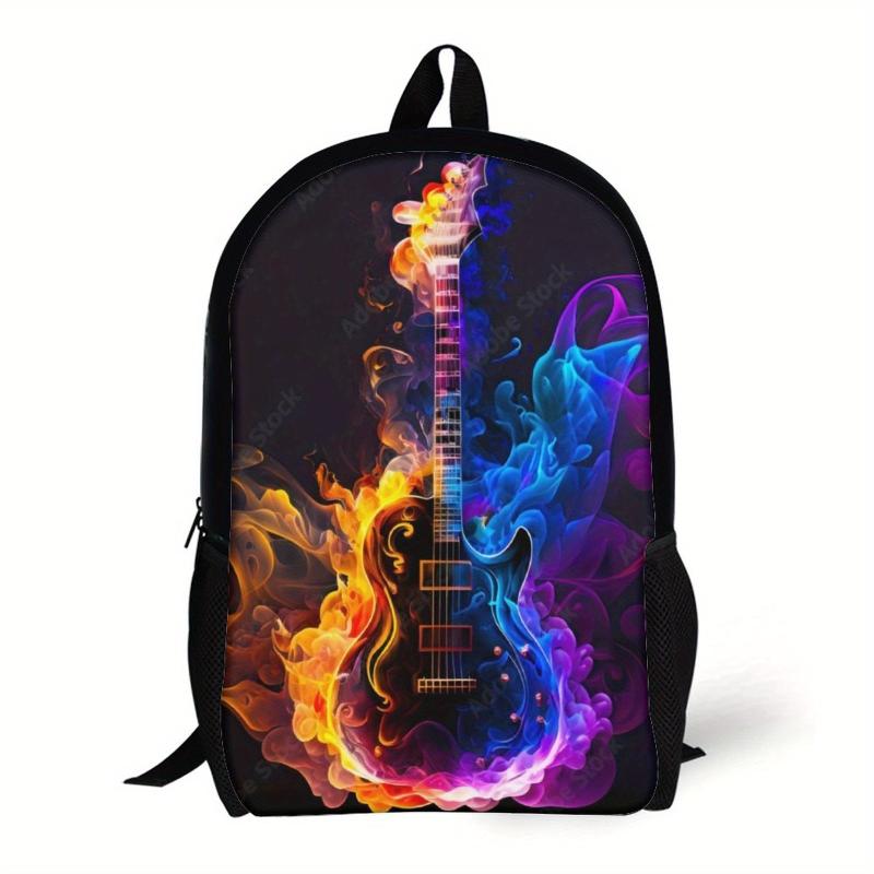 Guitar Fire Notes Pattern School Bag Men Kids Girls Women Backpack 3D Printing