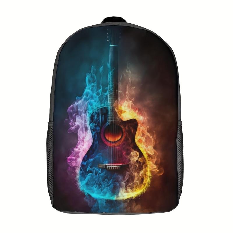 Guitar Fire Notes Pattern School Bag Men Kids Girls Women Backpack 3D Printing