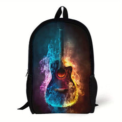 Guitar Fire Notes Pattern School Bag Men Kids Girls Women Backpack 3D Printing