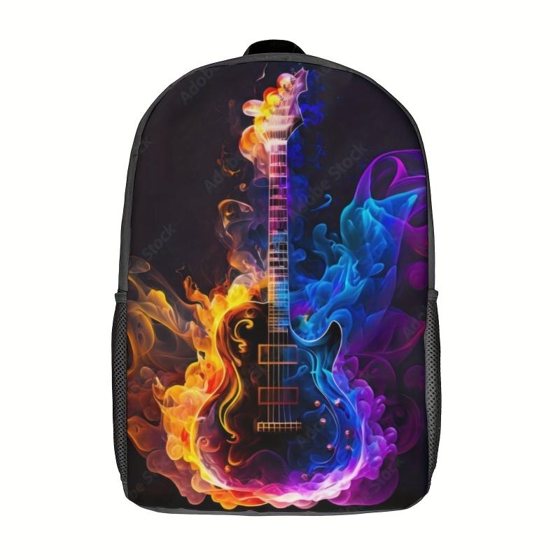 Guitar Fire Notes Pattern School Bag Men Kids Girls Women Backpack 3D Printing