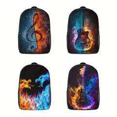 Guitar Fire Notes Pattern School Bag Men Kids Girls Women Backpack 3D Printing