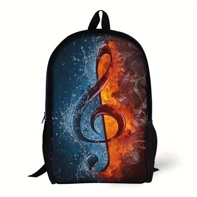 Guitar Fire Notes Pattern School Bag Men Kids Girls Women Backpack 3D Printing