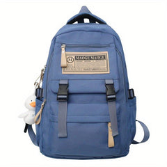 Solid Backpack With Duck Pendant For Students Double Shoulder Bag