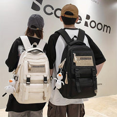 Solid Backpack With Duck Pendant For Students Double Shoulder Bag