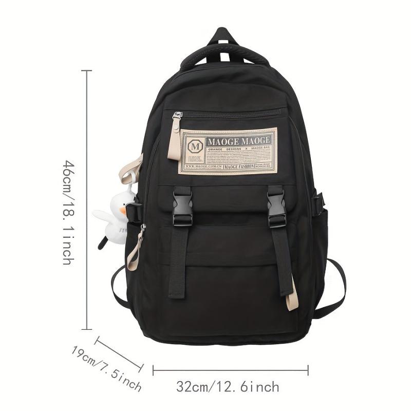 Solid Backpack With Duck Pendant For Students Double Shoulder Bag