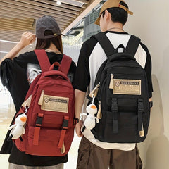Solid Backpack With Duck Pendant For Students Double Shoulder Bag
