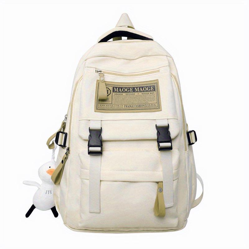 Solid Backpack With Duck Pendant For Students Double Shoulder Bag