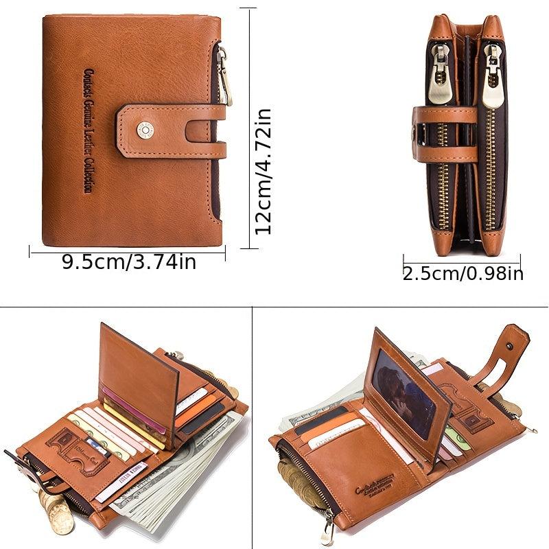 Men's Vintage Leather Short Wallet with Zipper Snap Button