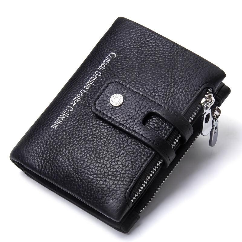 Men's Vintage Leather Short Wallet with Zipper Snap Button