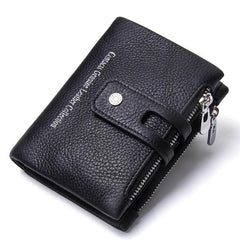 Men's Vintage Leather Short Wallet with Zipper Snap Button