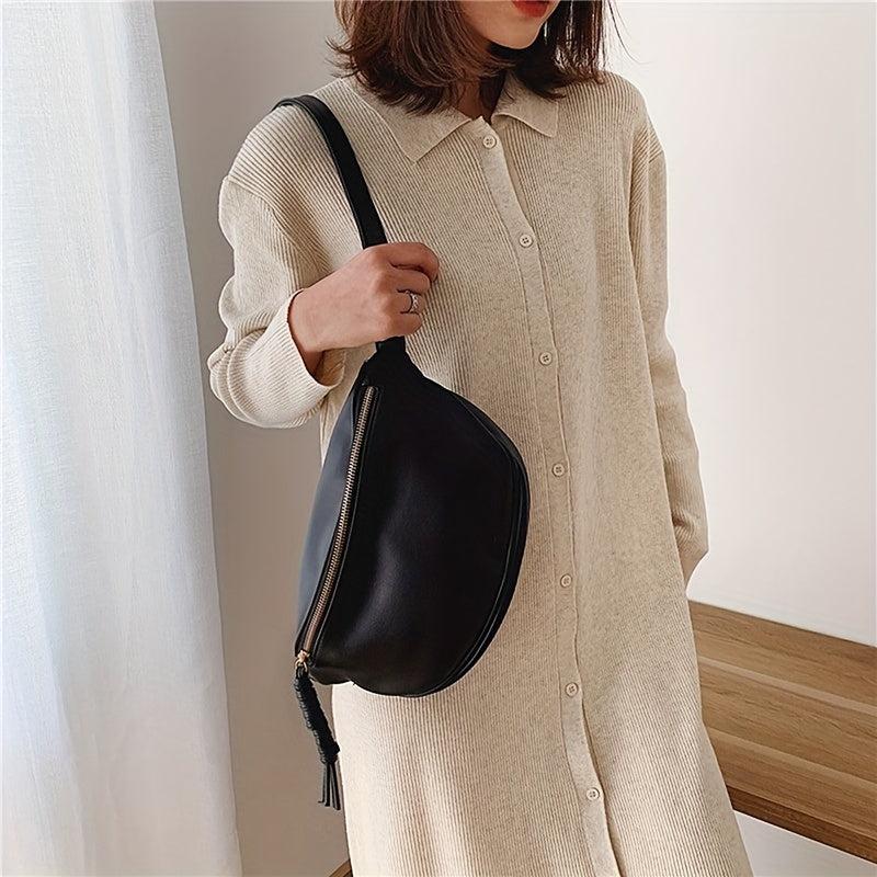 Solid Casual Saddle Bag Patent Leather Waterproof Shoulder Bag